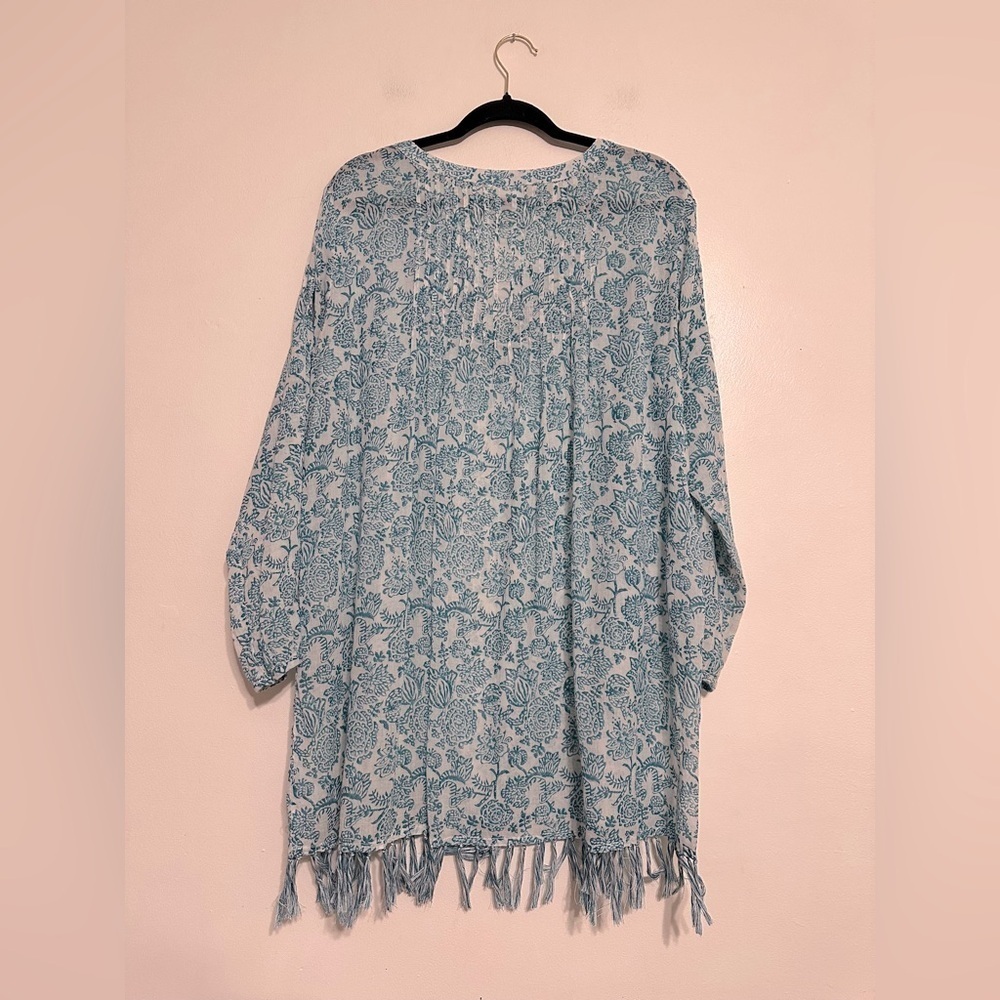 Roller Rabbit Ulili Paisley Print Cotton Gauze Ziva Tunic Size Large white blue - Picture 8 of 8